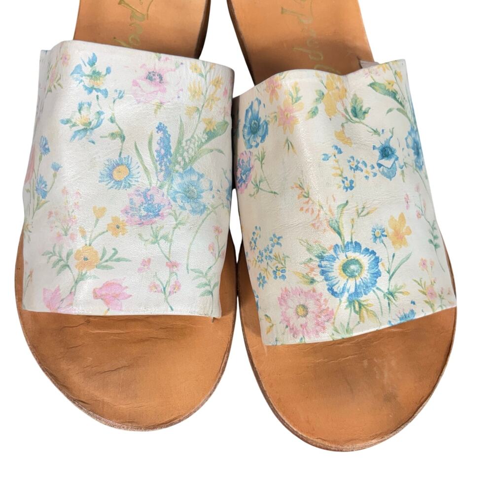 Free People Vicente Floral Leather Slide Sandals Size 39 US 9 Slides Flats Boho - Picture 5 of 8